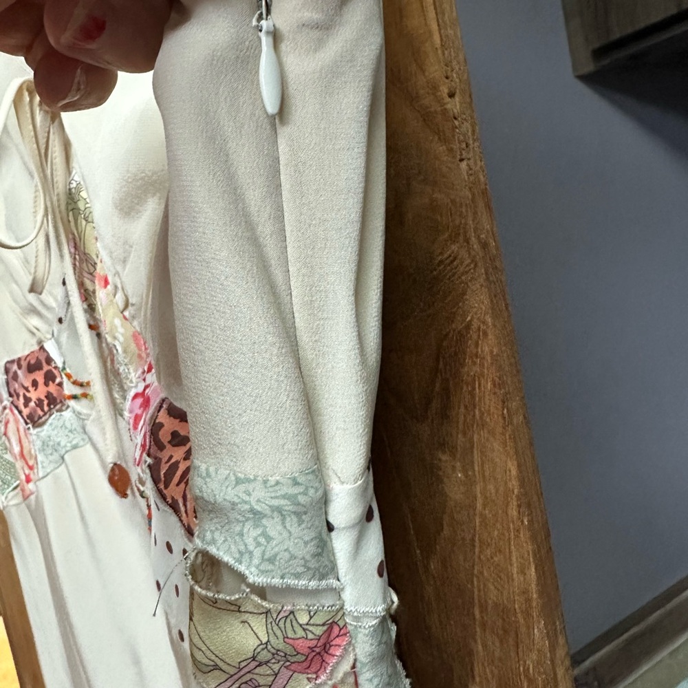 Sue Wong Cream Asymmetrical Dress with Pink & Gold Patchwork - Picture 5 of 16